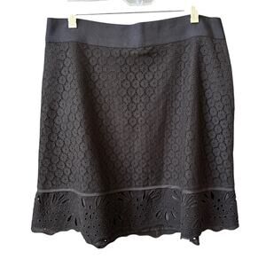 LOFT Black Lace Eyelet A-line Skirt with Eyelet Ruffle Hem. Side zipper. Size 6